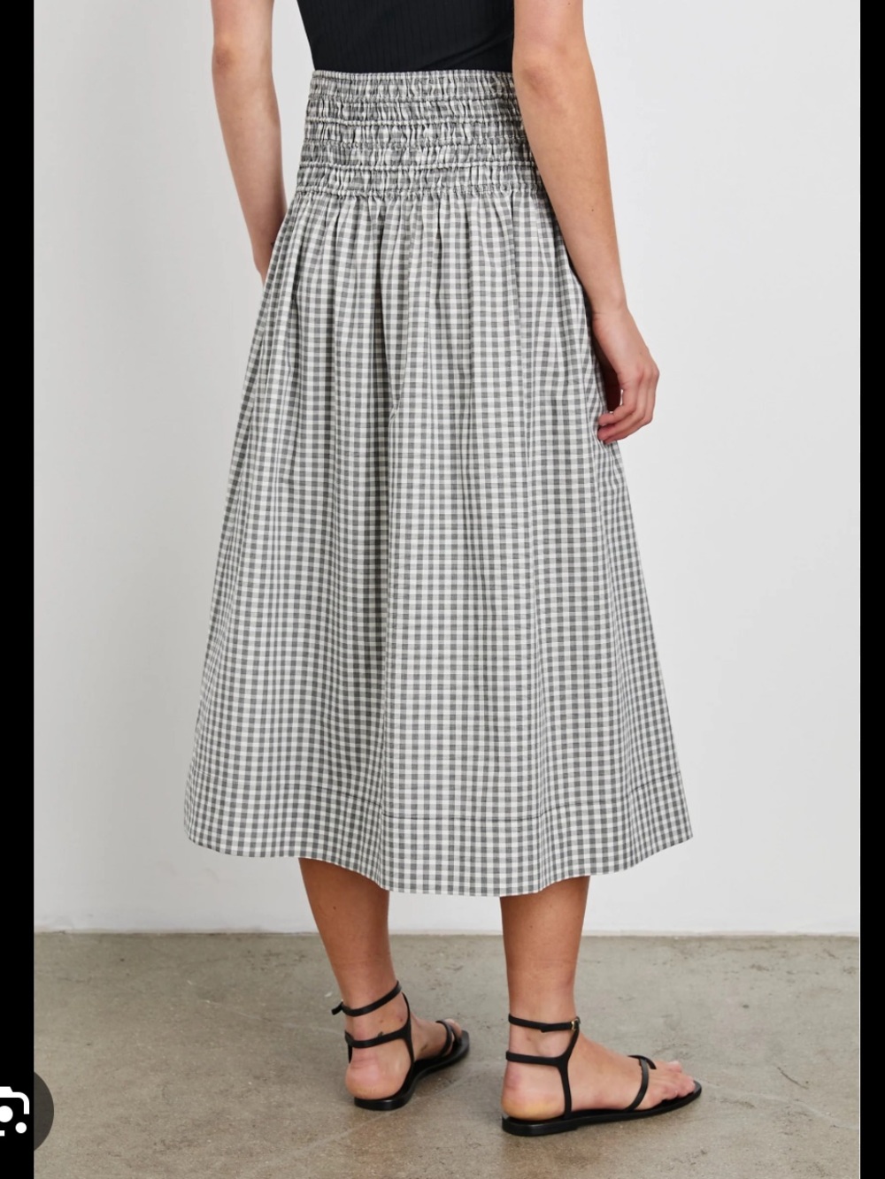 Rails Alessa Ivory Jet Gingham Midi Skirt Size Small Cottagecore Garden Feminine - Picture 2 of 13